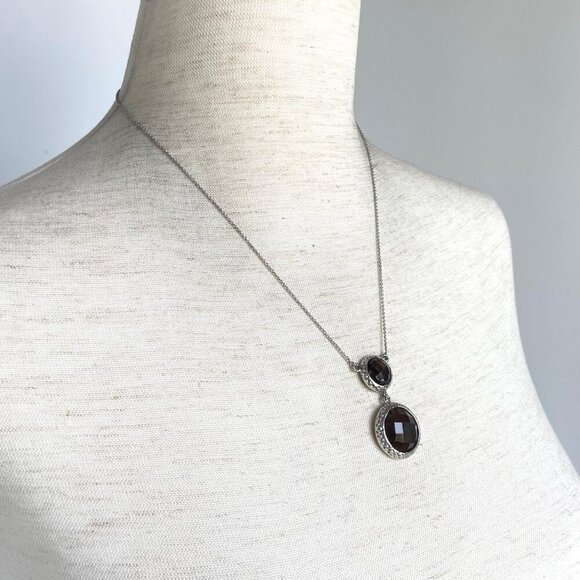 Sterling Silver SGL 925 India Faceted Round Smoky Quartz Pendant Necklace 18" - Picture 12 of 16